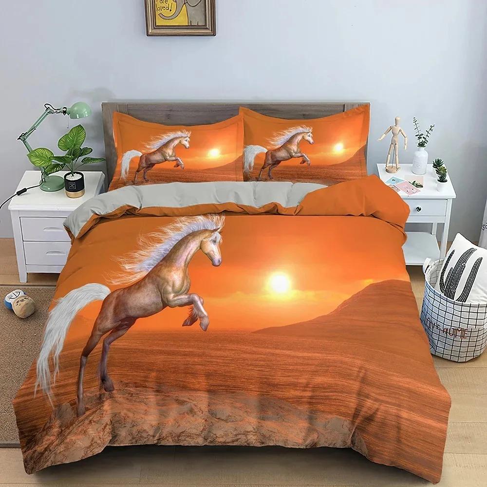 Animal Horse Bedding Set Boys Girls Twin Queen Size Duvet Cover Pillowcase Bed Boys Adult Fashion Home Textileextile