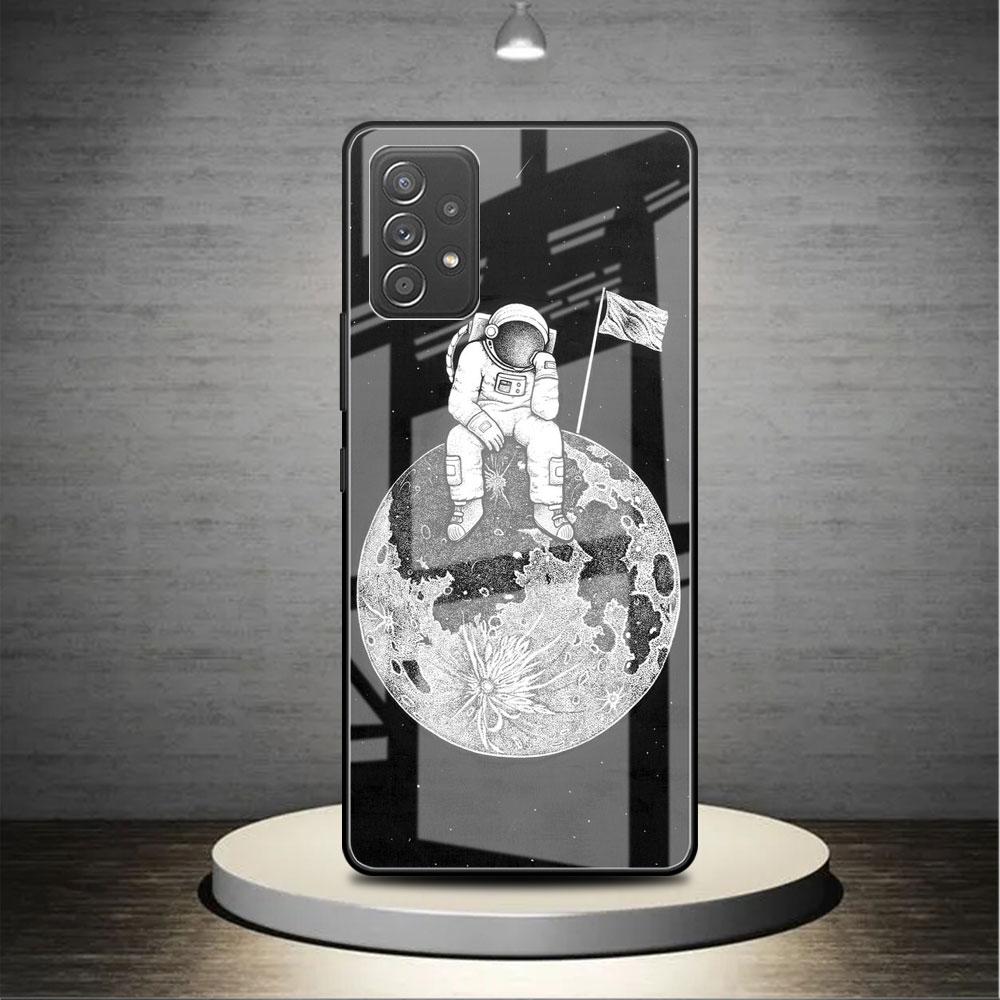 Mode Astronaut süße Glashülle für Samsung Galaxy A52 A71 A50 A51 A70 A21s A31 A72 A10 A12 A30 A22 5G Telefonabdeckung