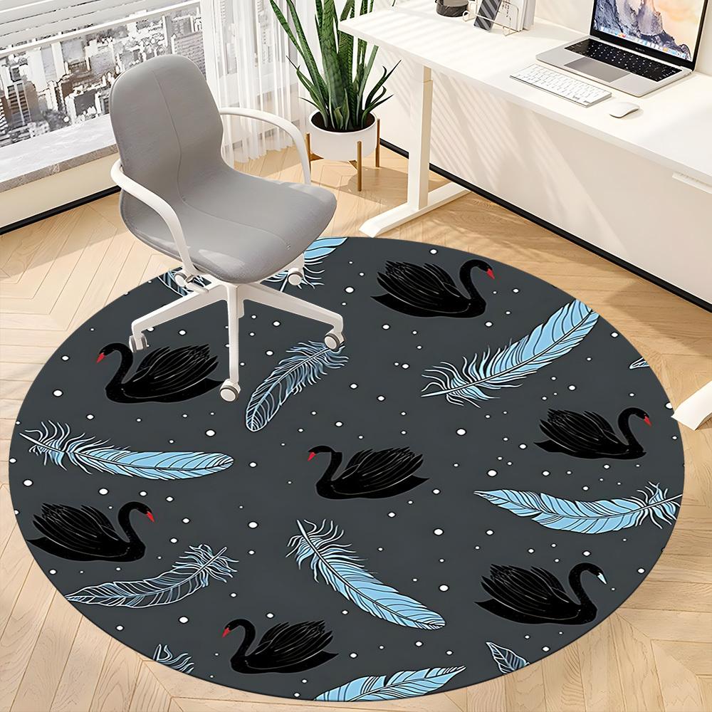 1pc Swan Feathers Office Round Area Rug, Indoor Mat Suitable For Office, Under Office Chairs Bedroom Living Room Home Decor, Room Deco156