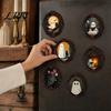Spooky Witch Castle Wall Art Halloween Wooden Refrigerator Magnets, Vintage Gothic Oval Frame Fridge Magnets with Strong Soft Magnet Accessories Ghost