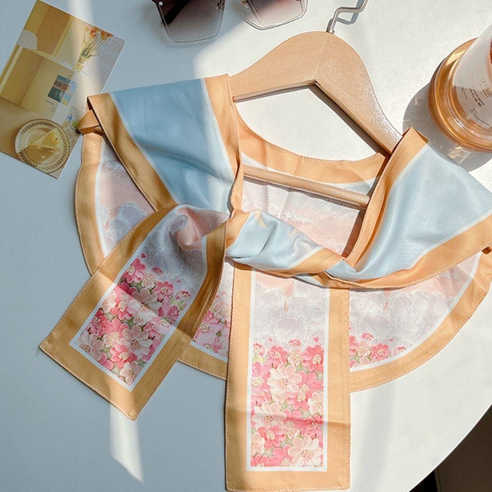 Scarf Accessories Bow Small Shawls Printed Scarf Female Shawl Korean Style Scarves Silk Scarf