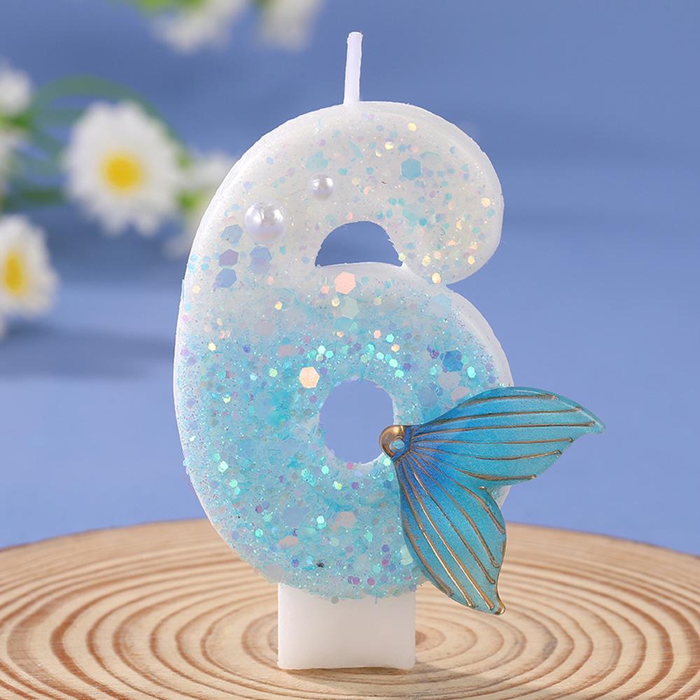Blue Mermaid Tail Candle for Princess Birthday Cake