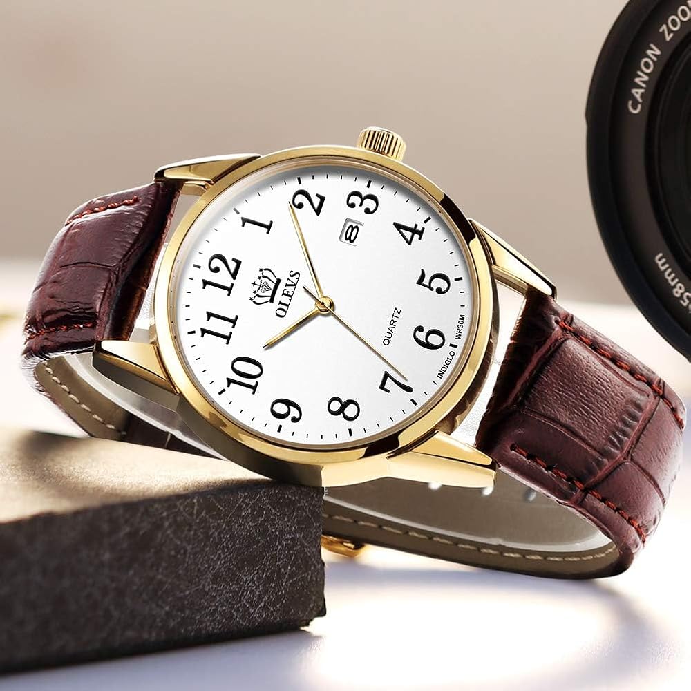 Men's Business Watch Arabic Numerals Leather Band Waterproof Calendar Display Luminous