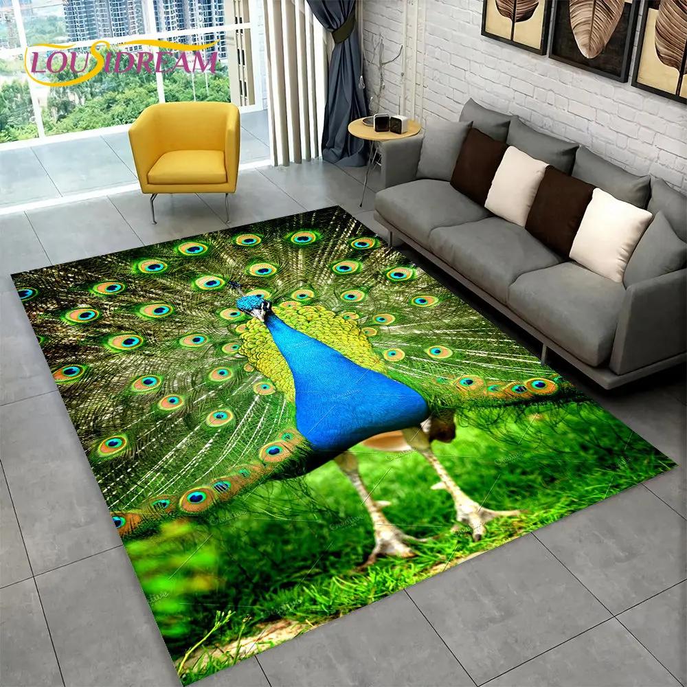 Bird Exquisite Peacock Animal Area Rug,Carpet for Home Living Room Bedroom Sofa Doormat Kitchen Decoration,Non-slip Floor Mats