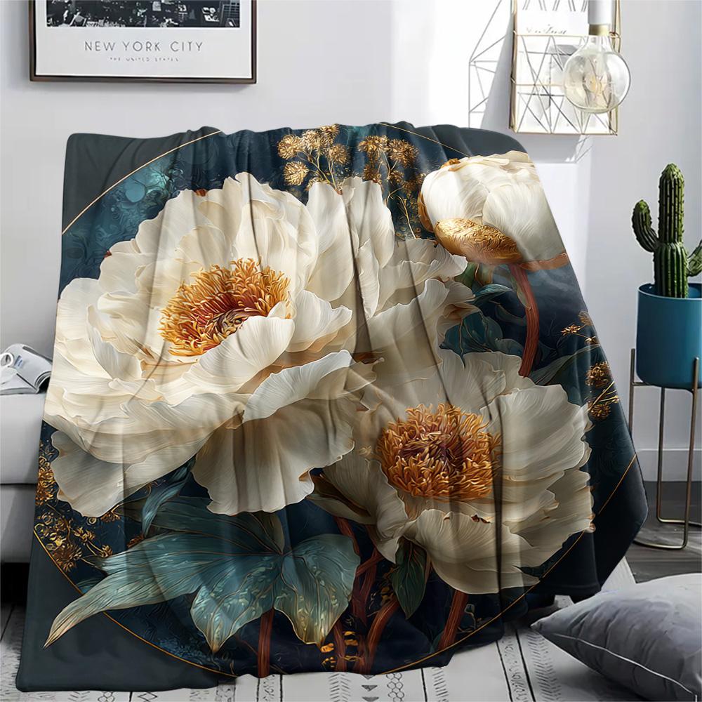 Flower Print Flannel Blanket, High quality Comfortable for All Seasons, Home Decor, Warmth and Comfort, Perfect for Christmas Gifts