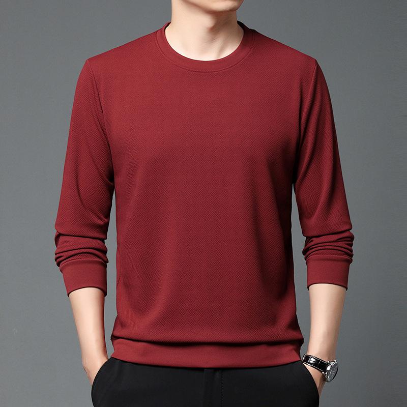 Trendy Korean Style Sweatshirt for Men In Spring and Autumn Thin Round Neck Long-sleeved T-shirt Bottoming Solid Color Top