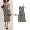 Summer New Product Women's Clothes French Vintage Style Printed Waist-Controlled Slimming Long Sheath Fishtail Sling Dress