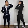 2Pcs Winter Women Tracksuit Set Fleece Lining Hooded Sweatshirt Coat with Long Sleeves Pockets Zipper Placket Elastic Waist Jogging Fall Solid Color
