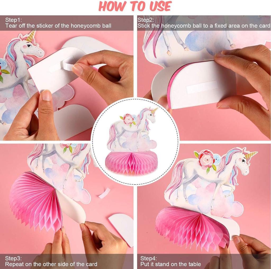 9pcs Rainbow Unicorn Honeycomb Balls Party Table Decorations Paper Fan Set Birthday Party Baby Shower Decor Desktop Supplies