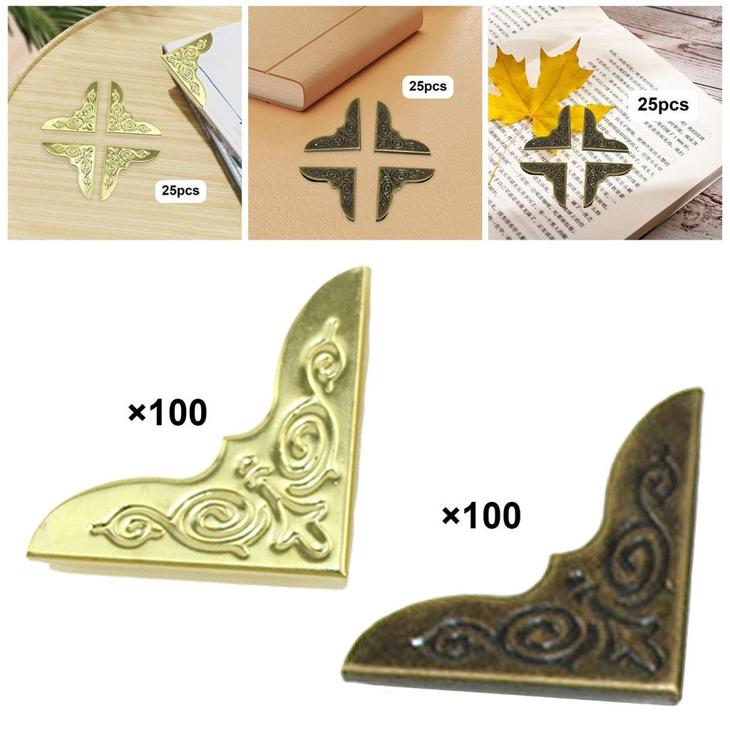100Pcs Book Corner Protectors Decor DIY Vintage Design Crafting Folders Bags Corner Guard for Notebook Menu Scrapbooking Diary