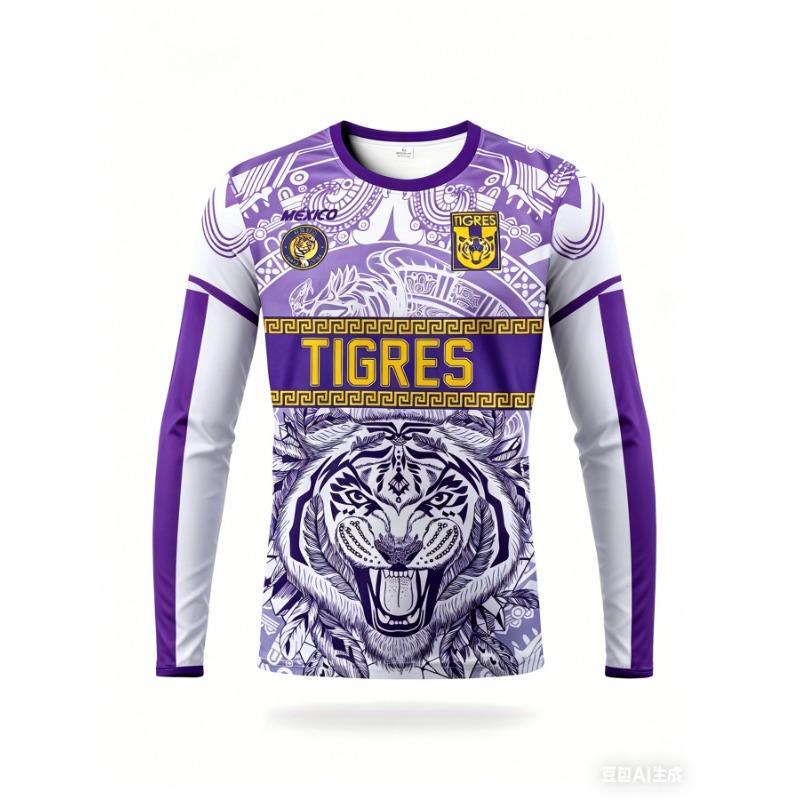 Mexican Aztec Men's Soccer Long-Sleeve Jersey Crew Neck Comfortable Sports Top for Competition, Training, Fitness, and Outdoors