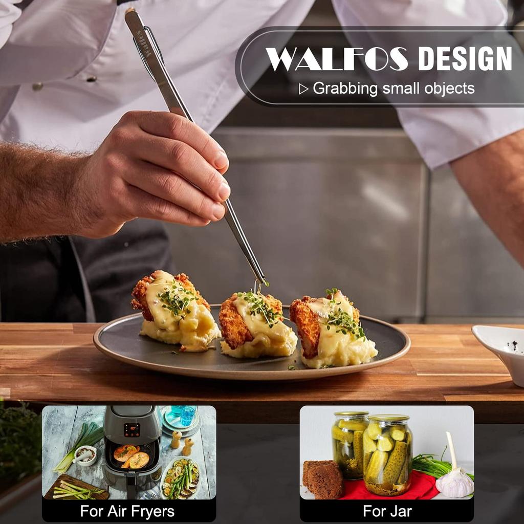 WALFOS Tweezers Tongs for Cooking Kitchen Tweezers Stainless Steel Pasta Tweezers Tongs for Cooking Roasting Small Gripping Dessert BBQ Spaghetti 3pcs