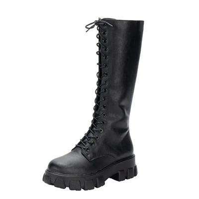 Women's Mid Calf Boots Padded Shoes Knee High Winter Sneakers Punk Style Military Casual White Black 2025 Lucury Platform Woman