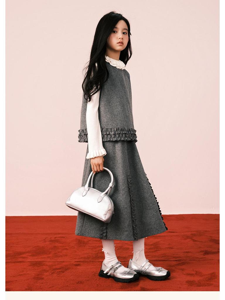 Tao Town Girls' Autumn/Winter Fashion Fleece Vest & Skirt Set - New Year Outfit