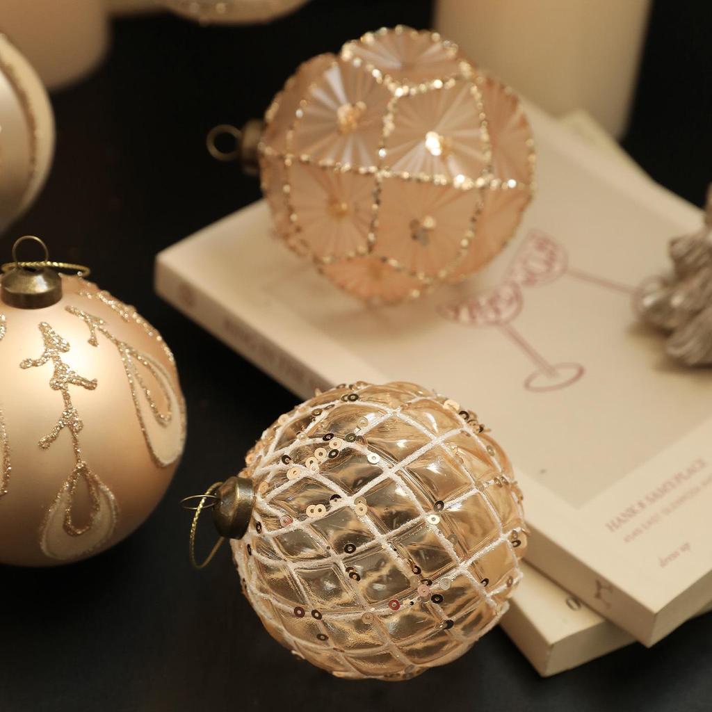 8CM Champagne Gold Christmas Ornament: Retro Tree Hanging Ball Decoration.