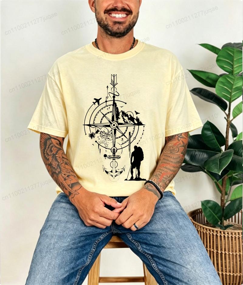Tshirt For Unisex Compass Travel Funny T Shirt Unisex Tops Casual Clothing Oversize Vintage Clothes Fashion Trend Tshirt Short Sleeve