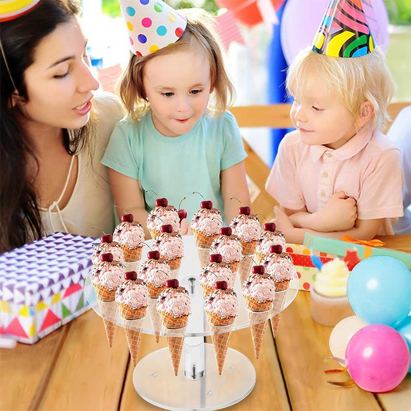4/6/16 Holes Transparent Acrylic Ice Cream Stand Cake Cone Stand Pastry Holder Wedding Party Buffet Food Display Rack Bake Tool