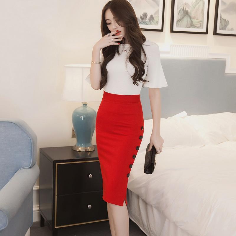 Womens Pencil Skirt Ladies High Waisted Button Split Skirt Multiple Size