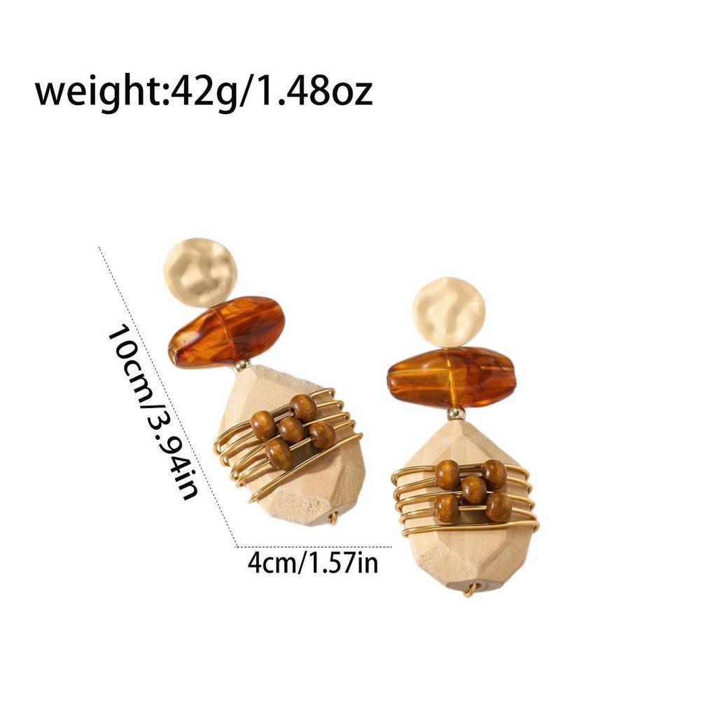 Versatile High-end Geometric Handmade Retro Faux Wood Stud Earrings for Women