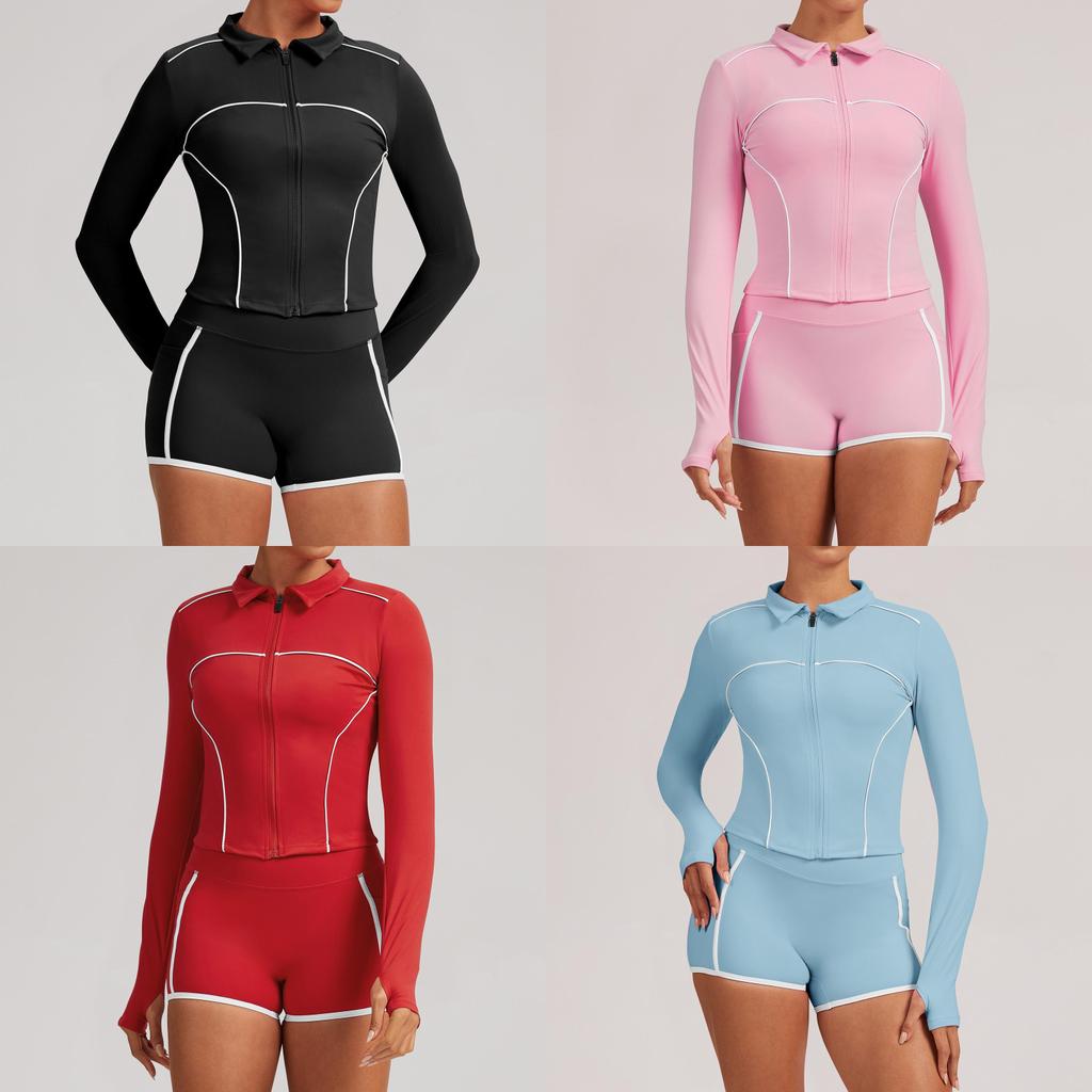 Athletic Womens Colorblock Yoga Jacket With Breathable Nylon Spandex For Running And Fitness