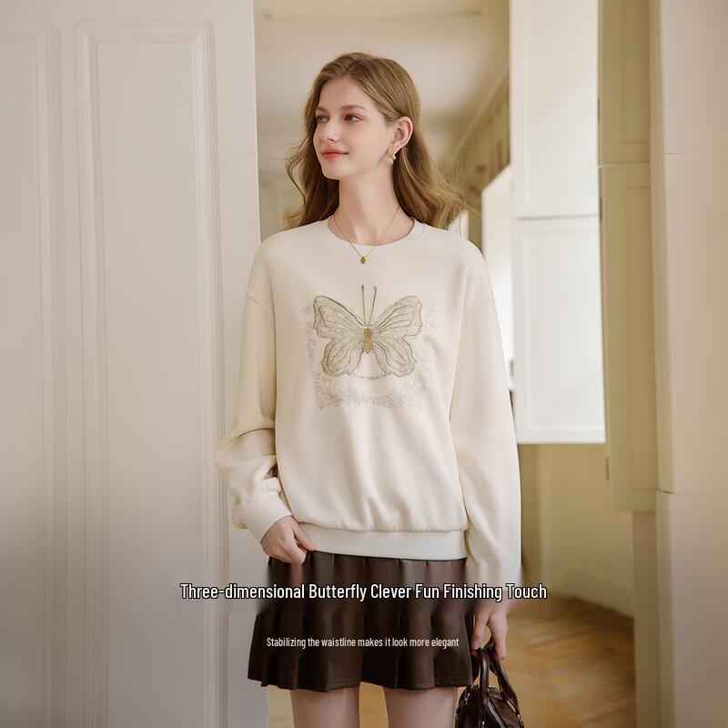 Xiangying Casual Crewneck Pullover Sweatshirt with 3D Butterfly Motif