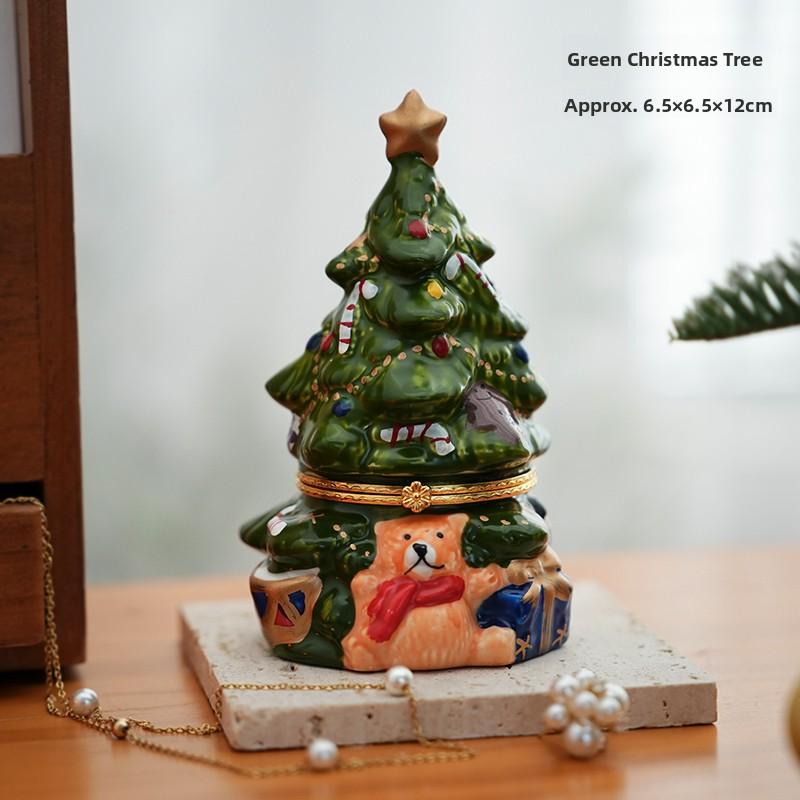 

Retro Creative Ceramic Christmas Tree Bear Jewelry Box Display Piece Storage Box Christmas Gift Desktop Decoration Accessories