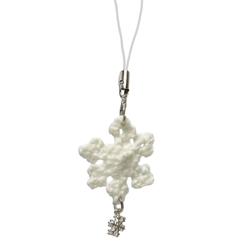 Holiday Gift Handcrafted Snowflake Keychain Yarn Phone Lanyard Christmas Decoration Elegant Women Keyring