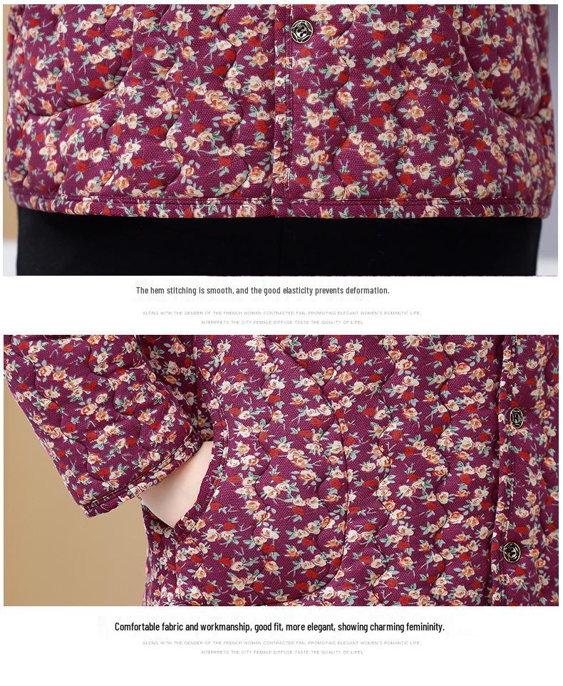 Extra Warm Plus Size Mom's Fleece-Lined Cotton Jacket for Middle-Aged and Elderly Women