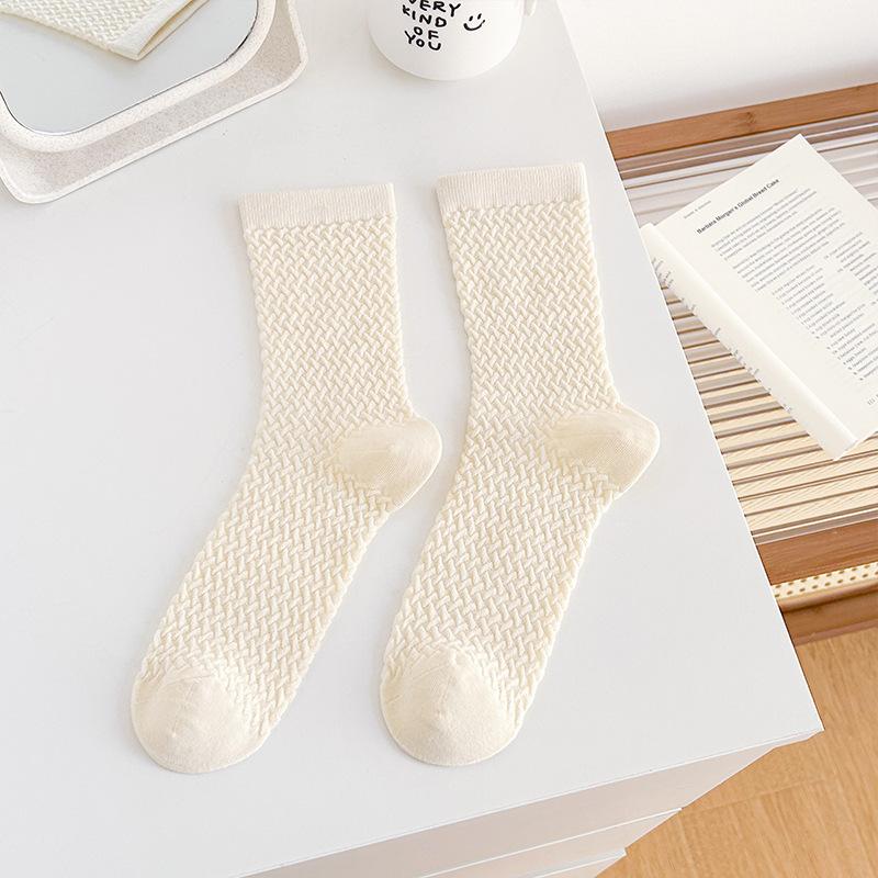 Female Spring and Summer Sweet Lacy Sweat Absorbing Breathable Pure Color Boneless Tube Pile Socks
