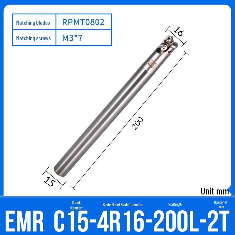 Shockproof EMR CNC Milling Cutter Holder - Round Nose, Bull Nose & Flat Machining Extensions (R4, R5, R6)