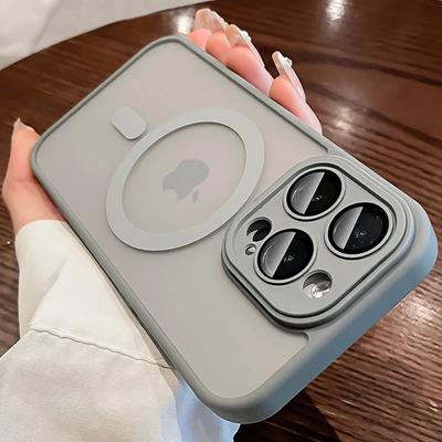 Funda iphone için kılıf 15 14 13 12 11 Pro Max Artı Şeffaf Magsafe Manyetik Lens Koruma Mat Buzlu Kapak