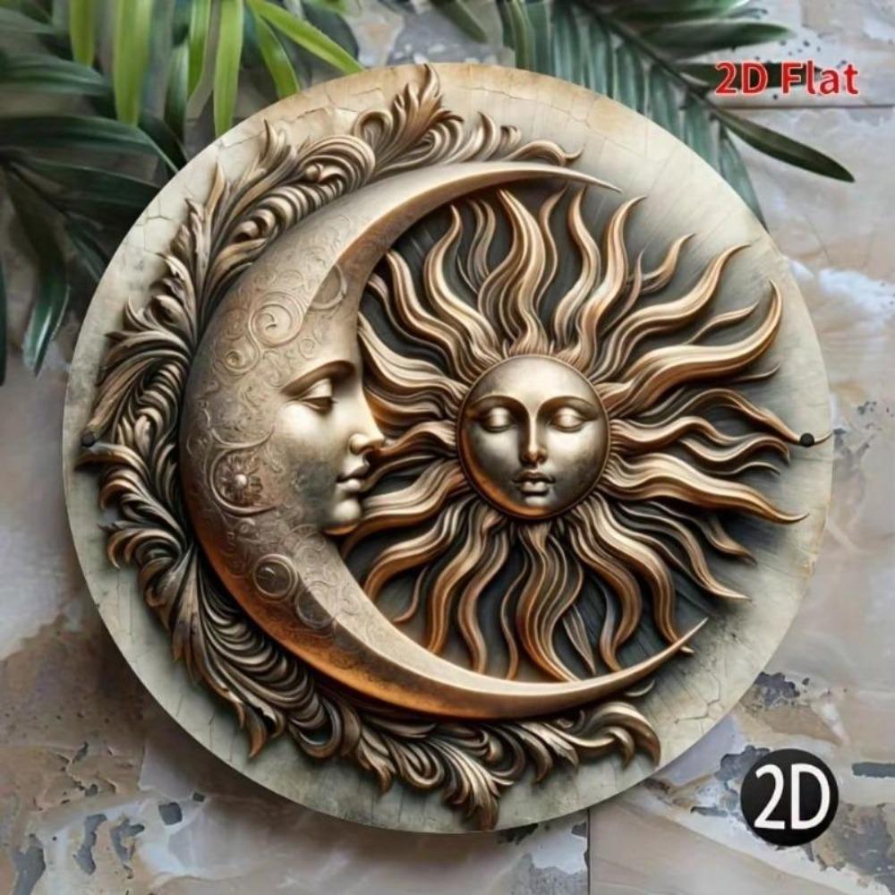 Vintage Sonne Mond Wandkunst Metall Relief Dekor Aluminium Heimbüro