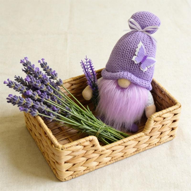 Lavendel-Gnome Plüschdekorationen Frühlings-Gnome Figur mehrstöckige Tablett-Dekorationen Handgefertigte skandinavische Tomte für Küche Zuhause