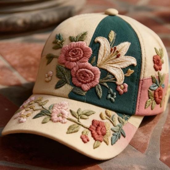 Baseball Hat Embroidery Flower Pattern 3D Printing Retro Sun Protection Summer Cap Hiking Outings Traveling