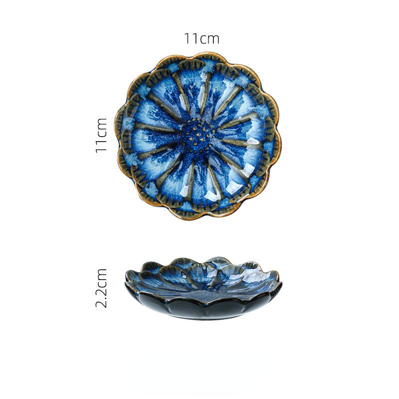 Japanisch Haushalt Kreativ Retro Dippschale Würze Keramik Ofenbrand Lotusblume Lotusblatt Bunt