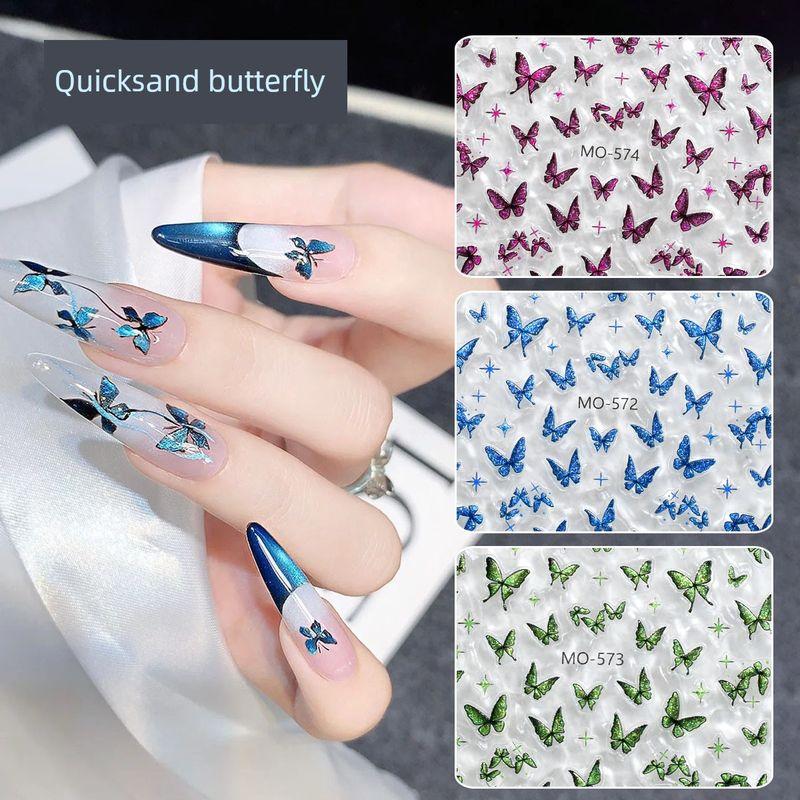 

Mo Quicksand Butterfly Relief Nail Sticker Star Flash Cat Eye Green Butterfly Cute Xiaohongshu Internet Celebrity Best Selling Mini [3 quicksand butterfly] mo572 series