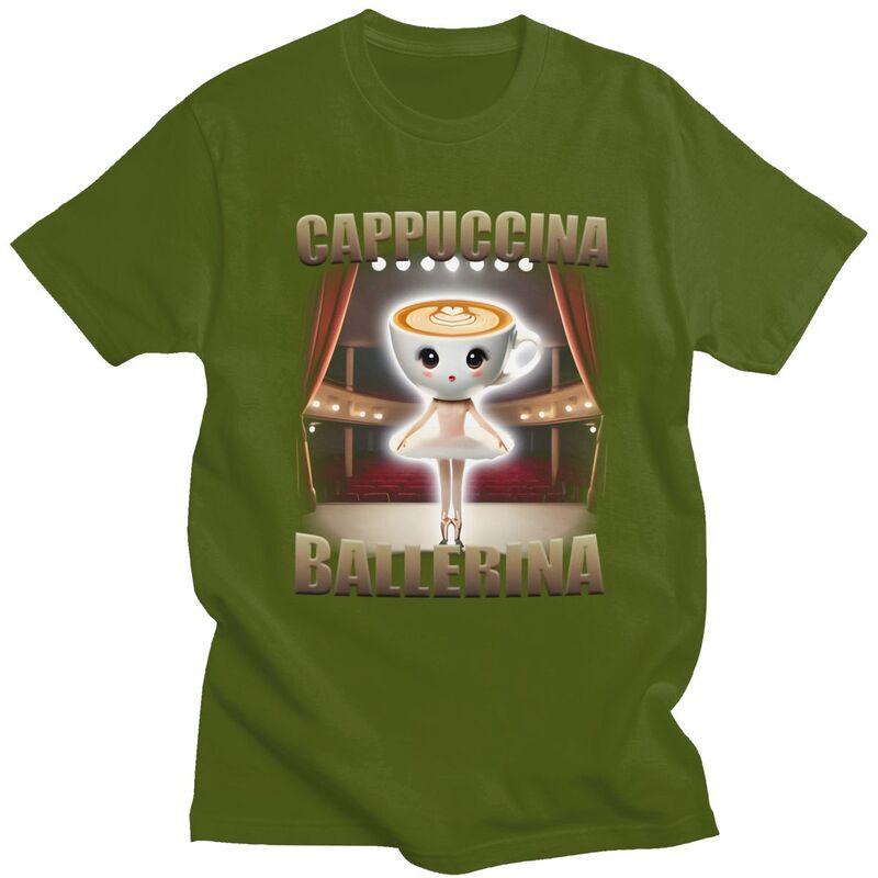 Men Cappuccina Ballerina Funny Italian Brainrot T Shirts Streetwear Short Sleeves Pure Cotton Colthing Graphic Tees Shirt