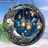 Himmlischer Mond & Laternen Holzschild, Runde Wanddekoration, Mystische Nachthimmeldeko - Ideal für Fantasy & Hexen-Wohnästhetik