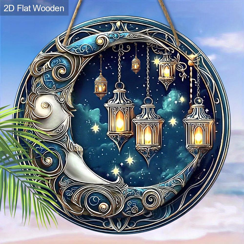 Himmlischer Mond & Laternen Holzschild, Runde Wanddekoration, Mystische Nachthimmeldeko - Ideal für Fantasy & Hexen-Wohnästhetik