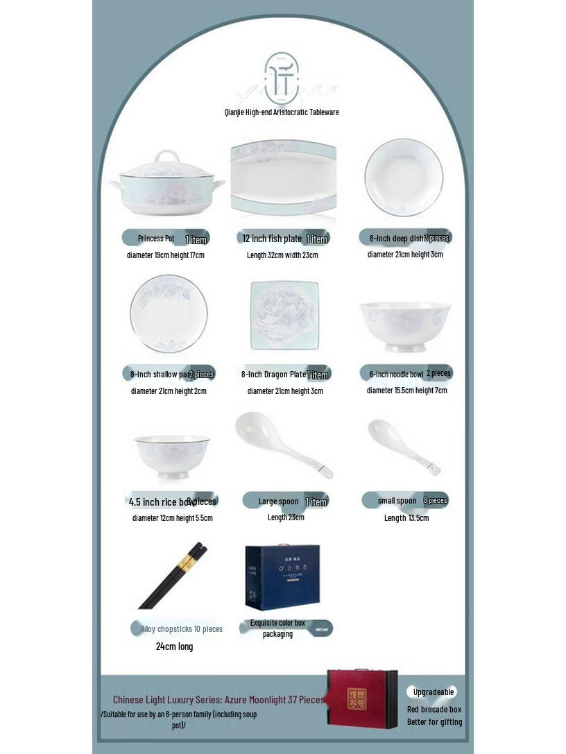 Mode Lanka Azure Moonlight 37-Piece Ceramic Dinnerware Set