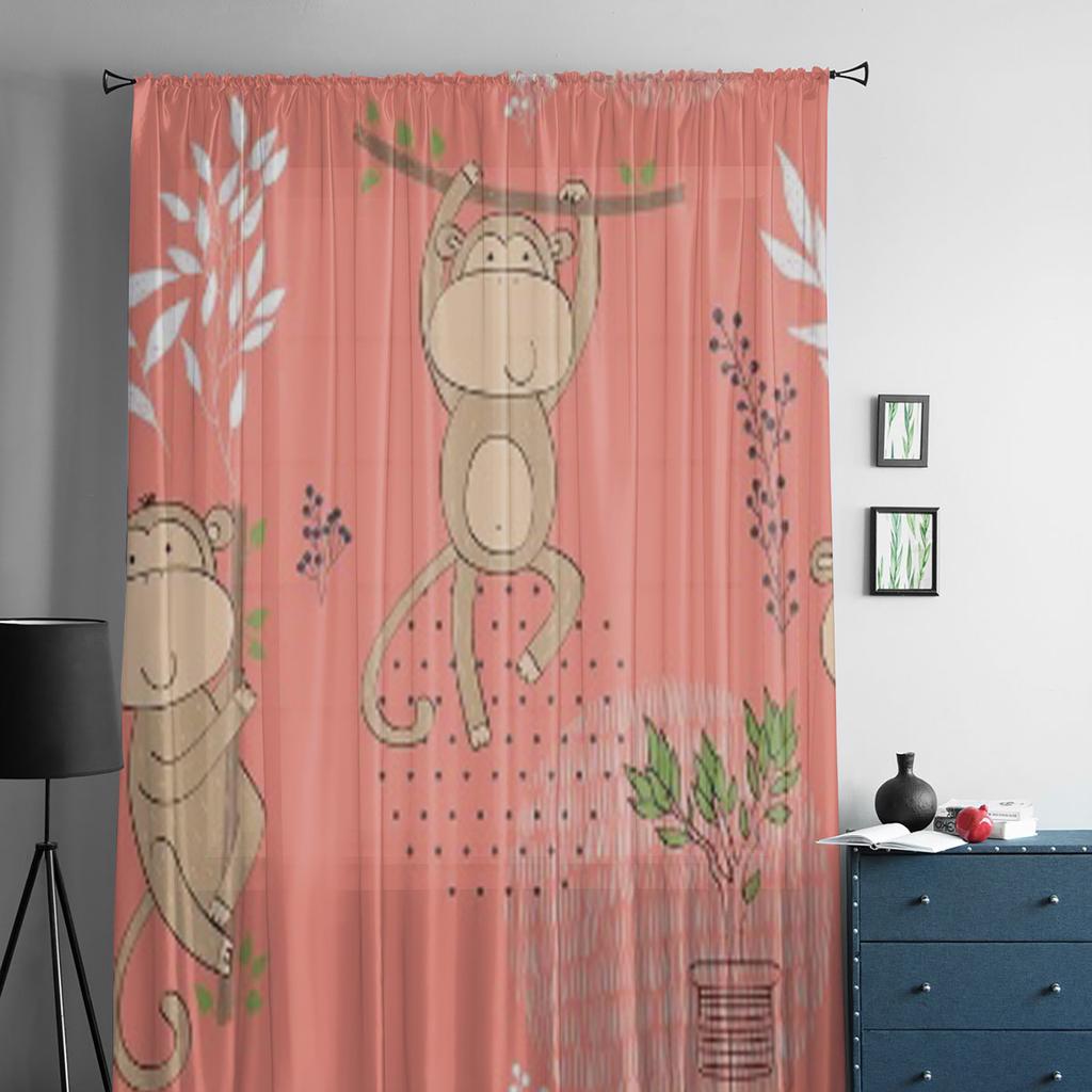 Kreskówkowe Małpki Przezroczyste Zasłony do Salonu Transparentny Tiulowe Dekoracje Okienne Sypialnia Kuchnia Wystrój Domu Zasłony Welonowe