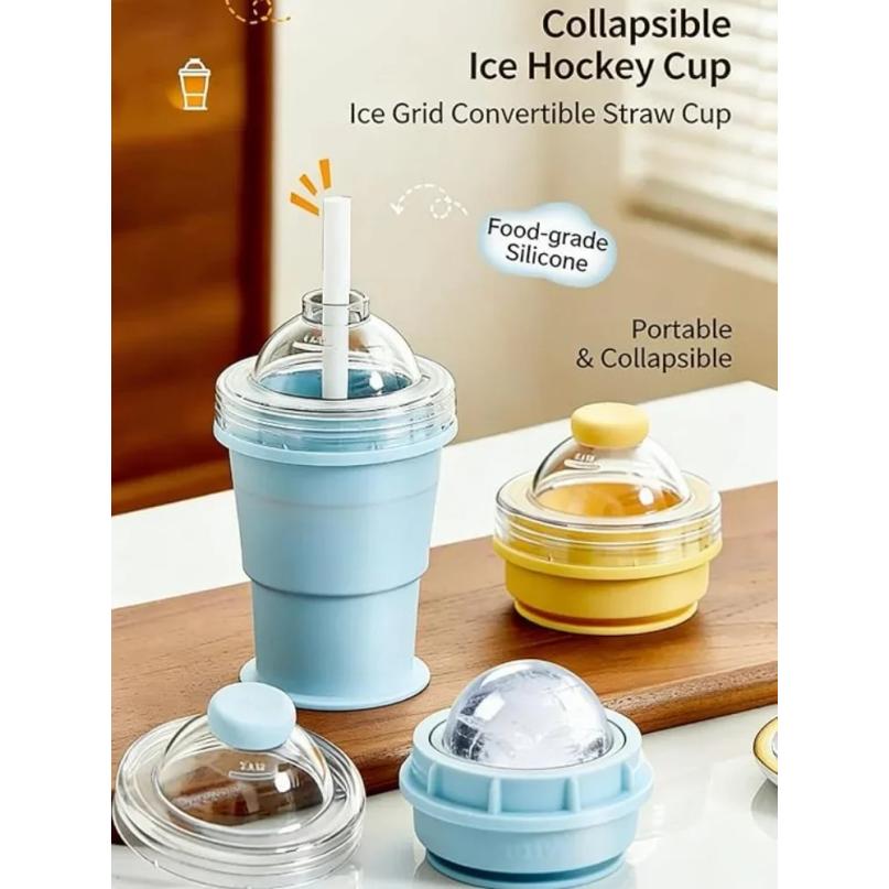 Summer 2in1 Ice Ball Cup Water Bottle Food Grade Silicone Ice Mold Portable Travel Ice Making Cup for Outdoor Camping Sports