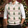 Herre Uld V-hals Strikket Sweater Vest, Juleprint Ærmeløs Pullover til Feriependling