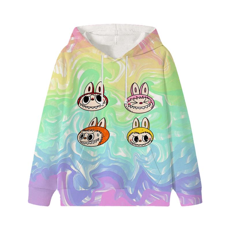 Labubu Printed Kids Long Sleeve Anime Boys Girls Hoodies Autumn Casual Clothes Thin Coat Children Cartoon Jackets Gifts