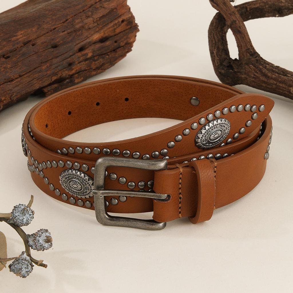 Punk Leather Belt for Women Pin Buckle Western Cowboy Waist Strap