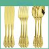 Dinnerware Fork Knives Gold 9pcs Spoon Stainless Steel Set Silverware Set Cutlery Set Flatware Outdoor Office Kitchen Tableware