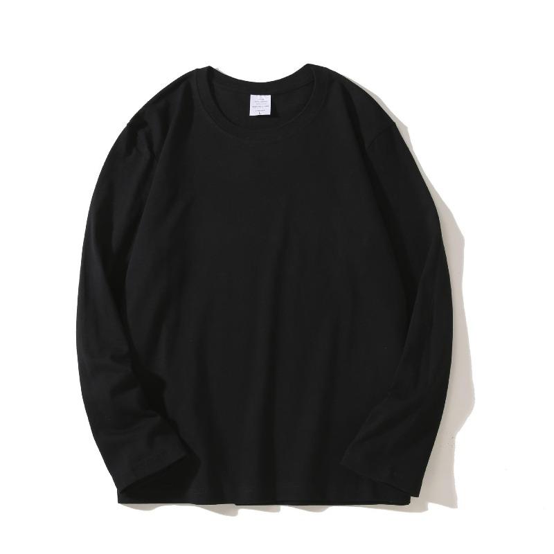 Live Broadcast 230g Heavyweight Pure Cotton Solid Color Long Sleeve T-Shirt with Printed Logo