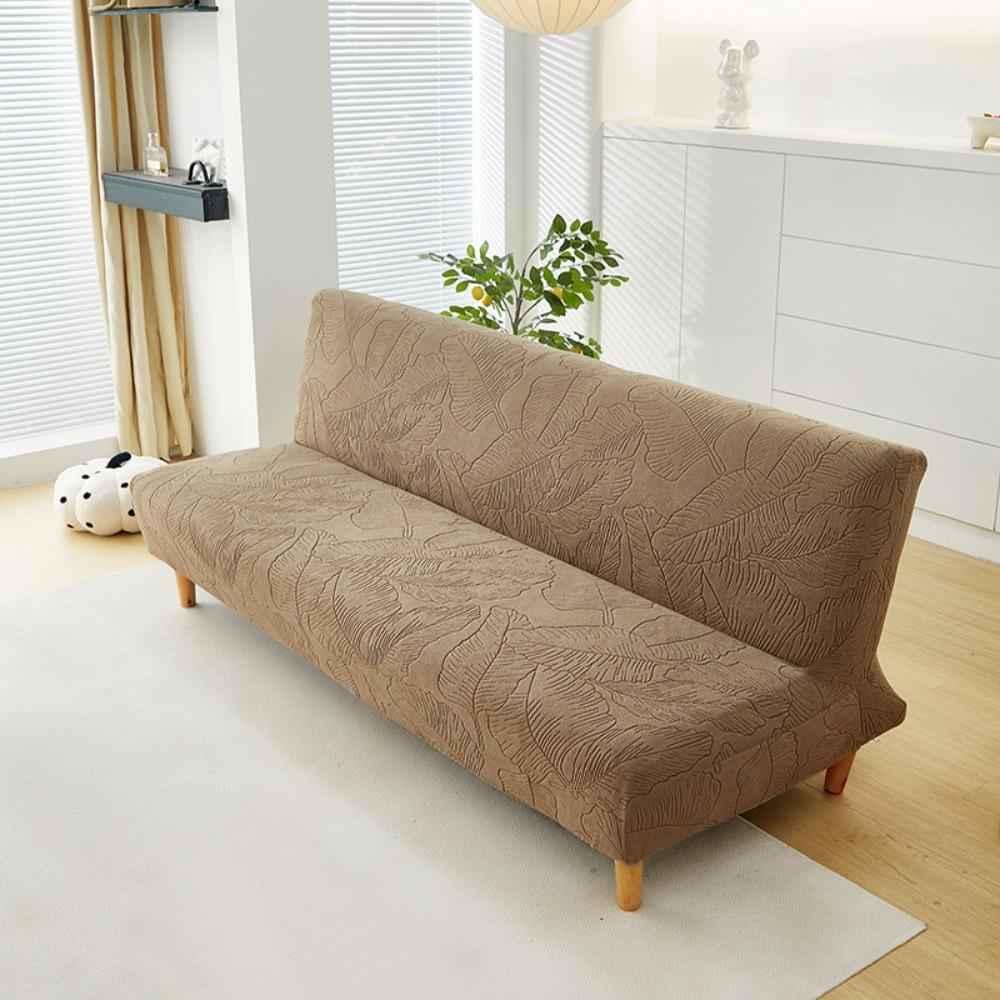 

Slip Proof Solid Color Sofa Bed Cover Full Encase No Armrest Foldable 3D Jacquard Velvet Stain Resistant Small for 120-155cm