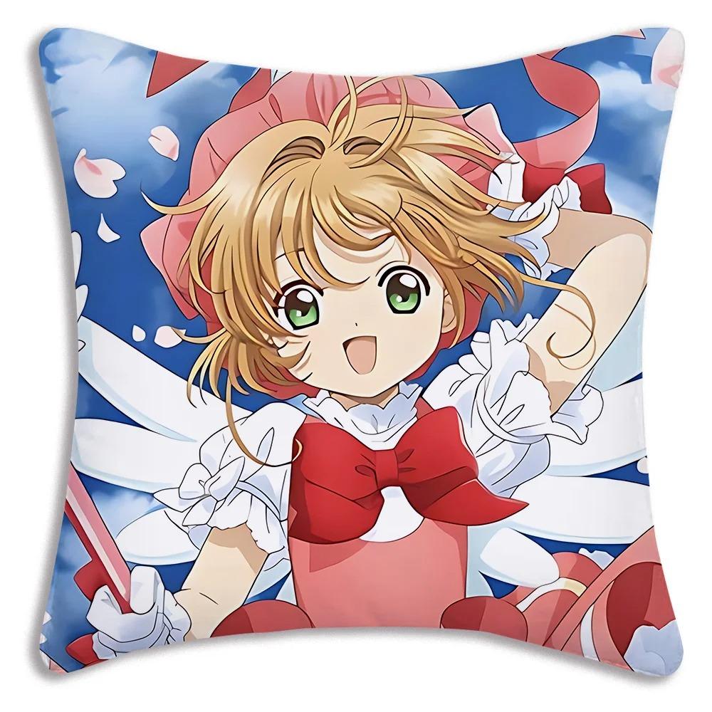 PC Sakura Anime Pillow Cover Magical Girl Print Polyester Cushion Case for Sofa Sakura Kerochan Themed Home Decor