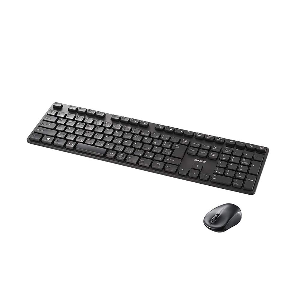 BUFFALO Wireless Quiet Design Full Keyboard and Mouse Japanese BSKBW320SBK 2.4GHz Set, Layout, Black,